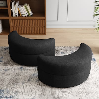 Moon Crescent Chenille Boucle Upholstered Ottoman Set of 2