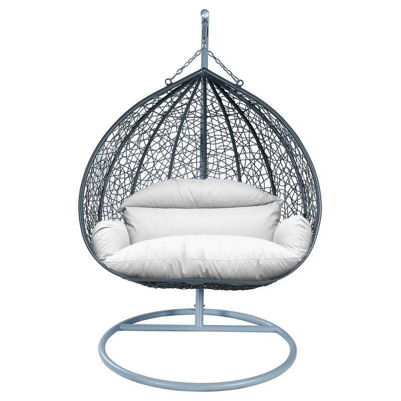 2-Person Egg Swing Chair in Grey Stainless Steel 2-Seater Porch Swing for Outdoor and Indoor - 77.95" Height - White