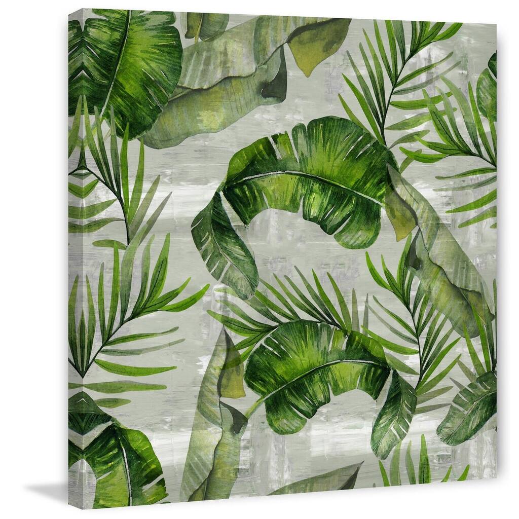 Green Tropic Leaves Painting Print on Wrapped Canvas