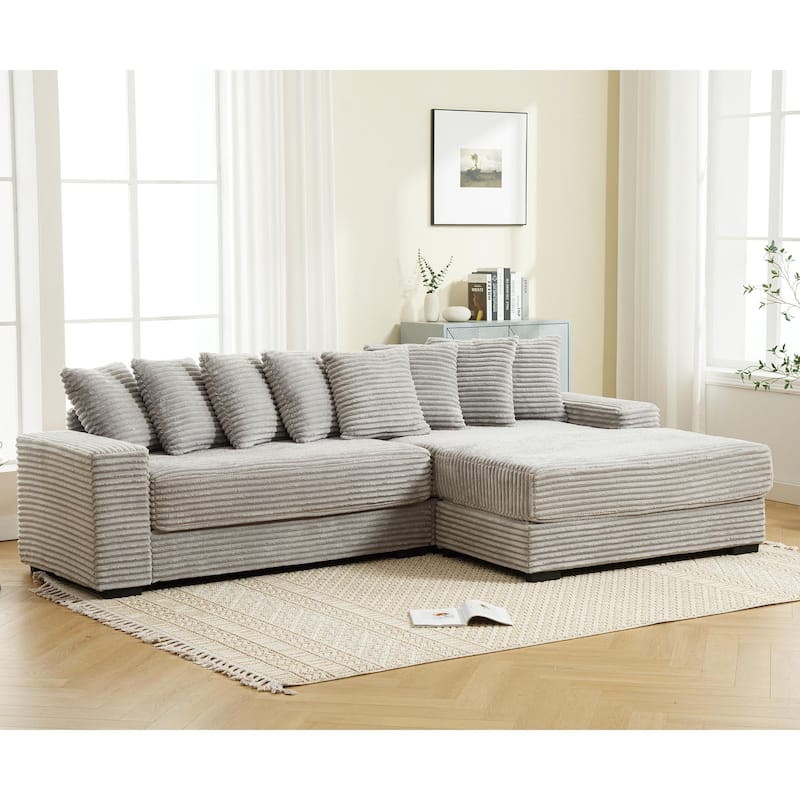 111" Oversized L-Shaped Sectional Sofa with 8 Throw Pillows, Corner Corduroy Couch with Chaise for Living Room Apartment