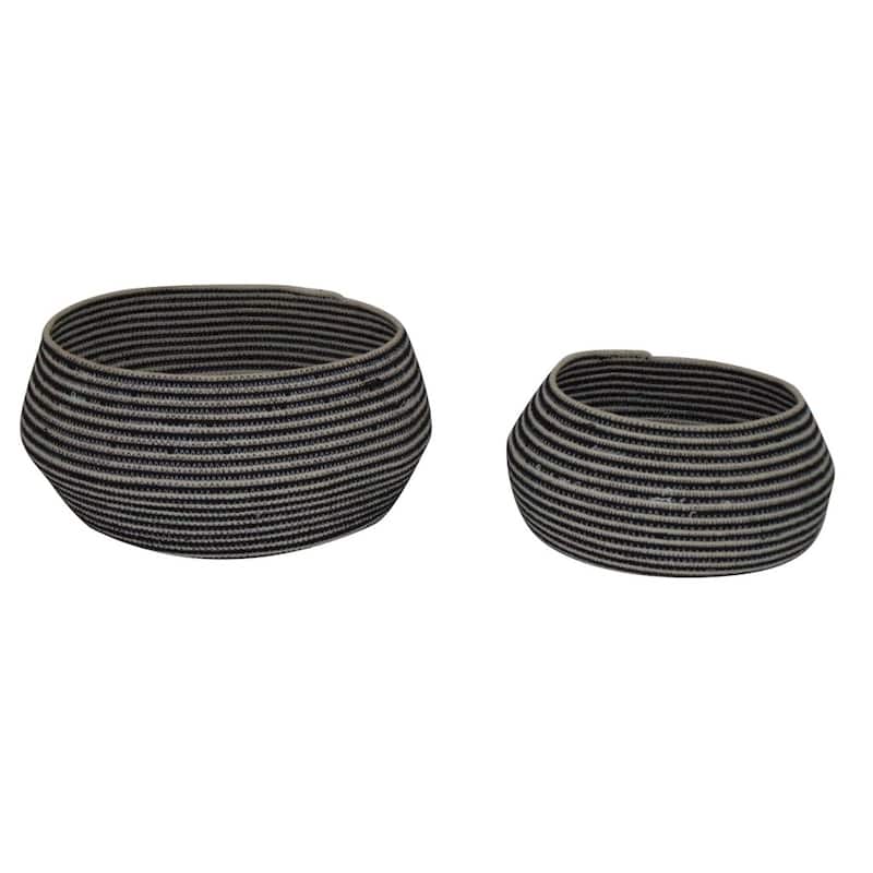 Set of 2 Natural & Black Cotton Woven Baskets -A