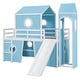 preview thumbnail 10 of 57, House Low Loft Bed with Slide & Tent Solid Wood Kids Loft Bed Frame with Tower and Ladders for Kids Teens Boys & Girls