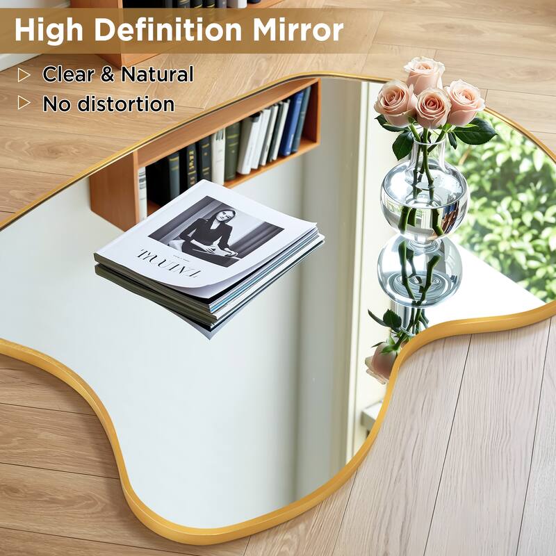 Irregular Aluminum Alloy Framed Asymmetrical Wall Mirror with Functional Charm