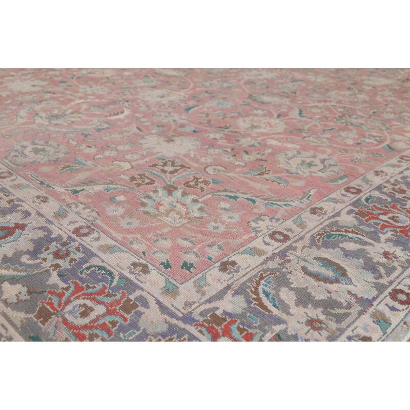 Distressed Tabriz Persian Vintage Rug Handmade Wool Carpet - 9'7"x 10'8"