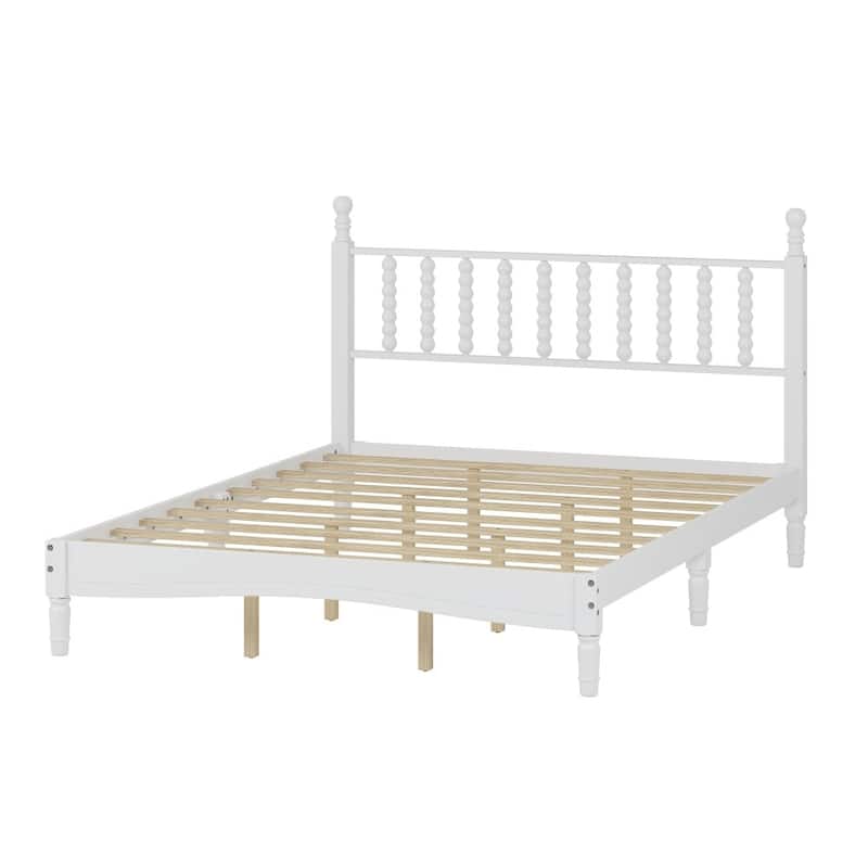 Modern Wooden Queen Size Platform Bed with Gourd Shaped Headboard