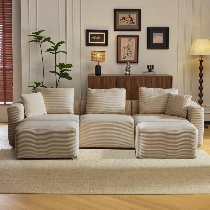 112.2‘’ W Corduroy Modern Compressed Block Sectional Couch with Plush Cushions