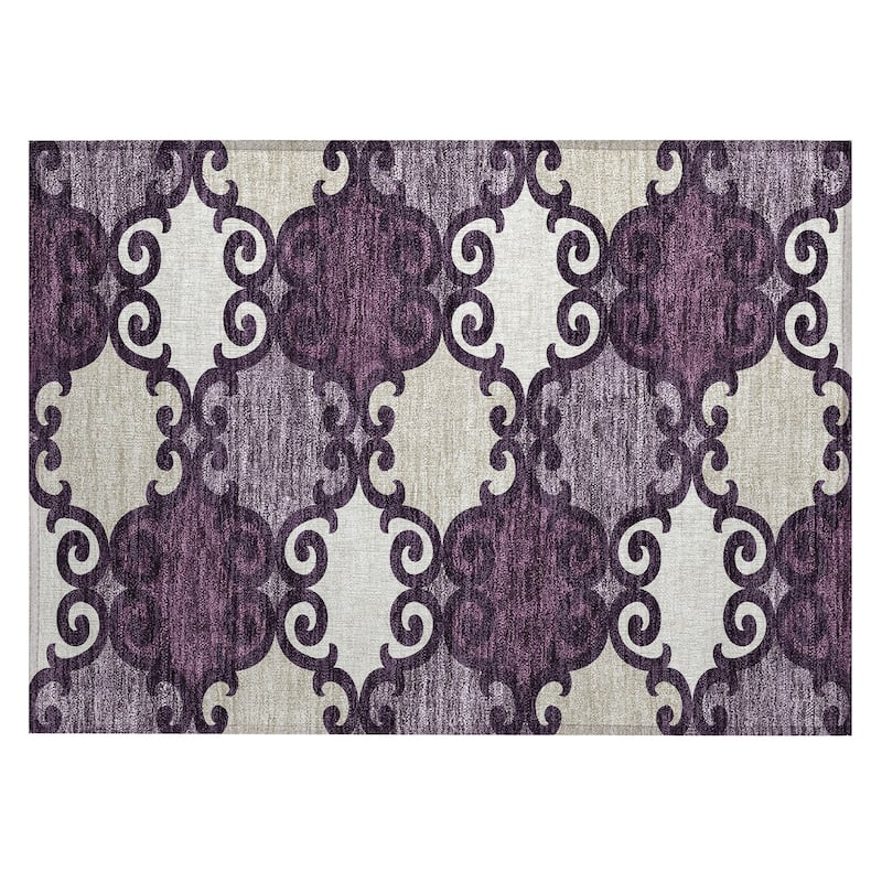 Machine Washable Indoor/ Outdoor Chantille Traditional Scroll Rug