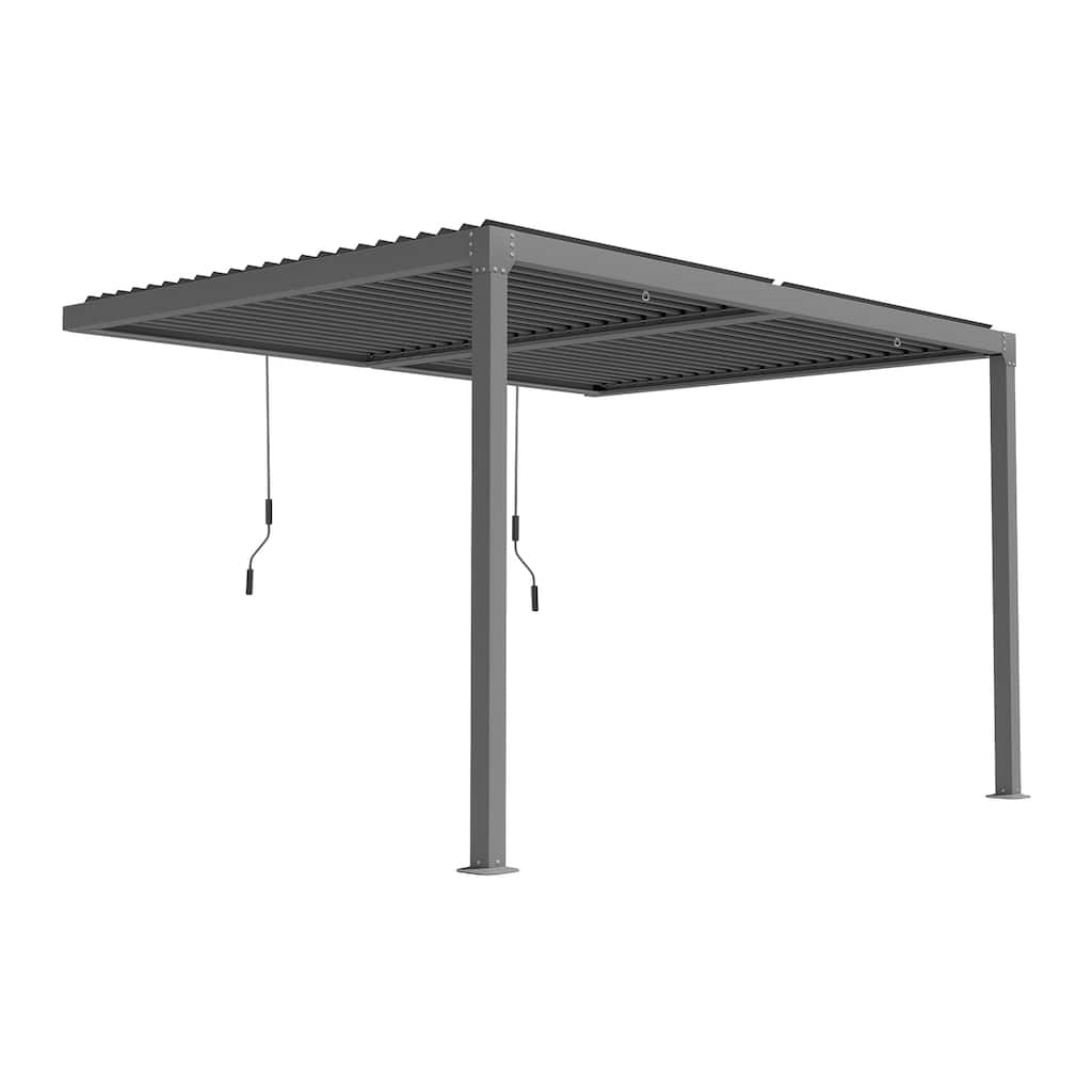 Aoodor Outdoor Aluminum Wall Mounted Louvered Pergola Waterproof Gazebo Sun Shade Shelter with 2 Adjustable Rainproof Panels