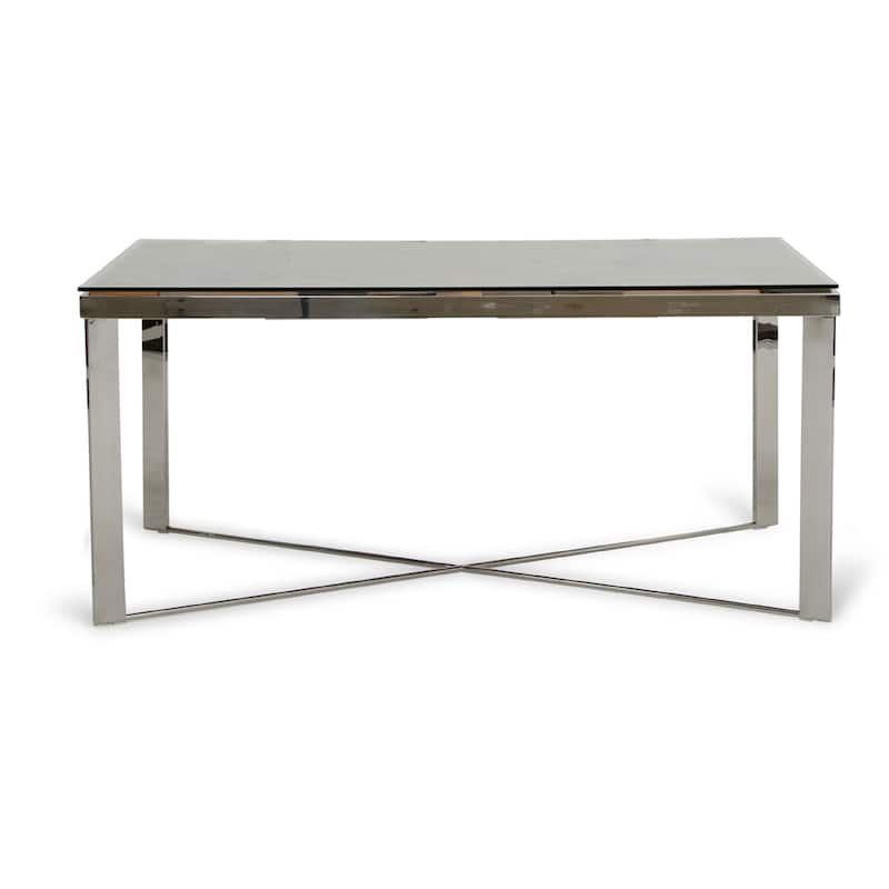 Cid Tiha Dining Table, Reclaimed Ship Wood and Glass Top, 64 Inch Brown - Brown, Silver