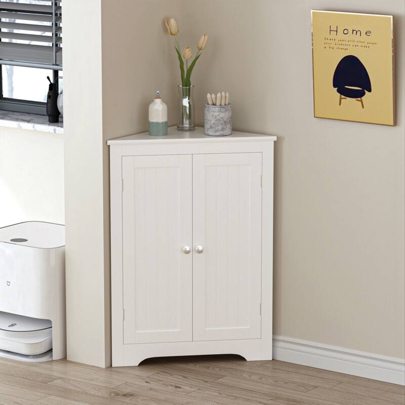 Floor Corner Cabinet with 2 Doors and Adjustable Shelves,Freestanding Narrow Cabinet Organizer,Corner Storage Cabinets