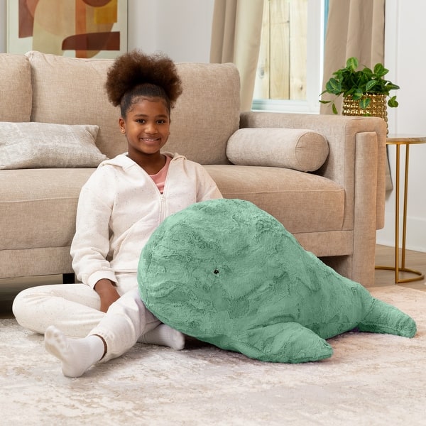 slide 2 of 3, Raven-Symoné Marina the Whale Sea Buddy Large Kids Stuffed Animal Bean Bag and Pouf Synthetic Fur Spearmint Green