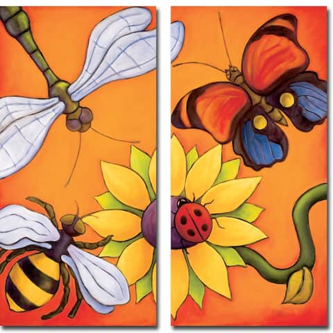 Dragonfly & Bumblebee & Butterfly & Ladybug by Rafuse 2-pc Gallery Wrapped Canvas Giclee Set (24 in x 12 in Ea Canvas in Set)