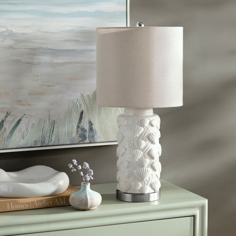 White Ceramic Coastal Table Lamp with Shade - 11" x 11" x 23"