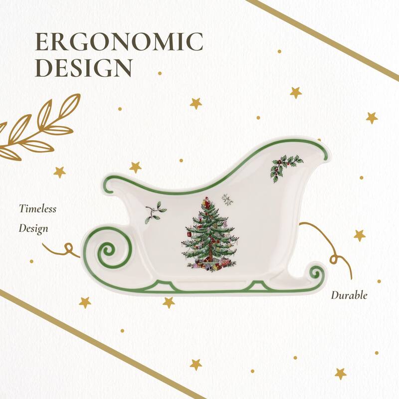 Spode Christmas Tree Embossed Sleigh Platter - 13.5" L x 8.75" W