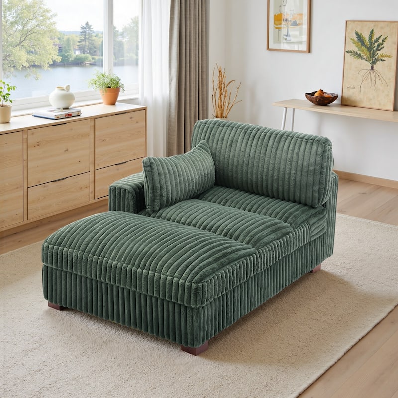 41" W Plush Corduroy Chaise Lounge with Pillows