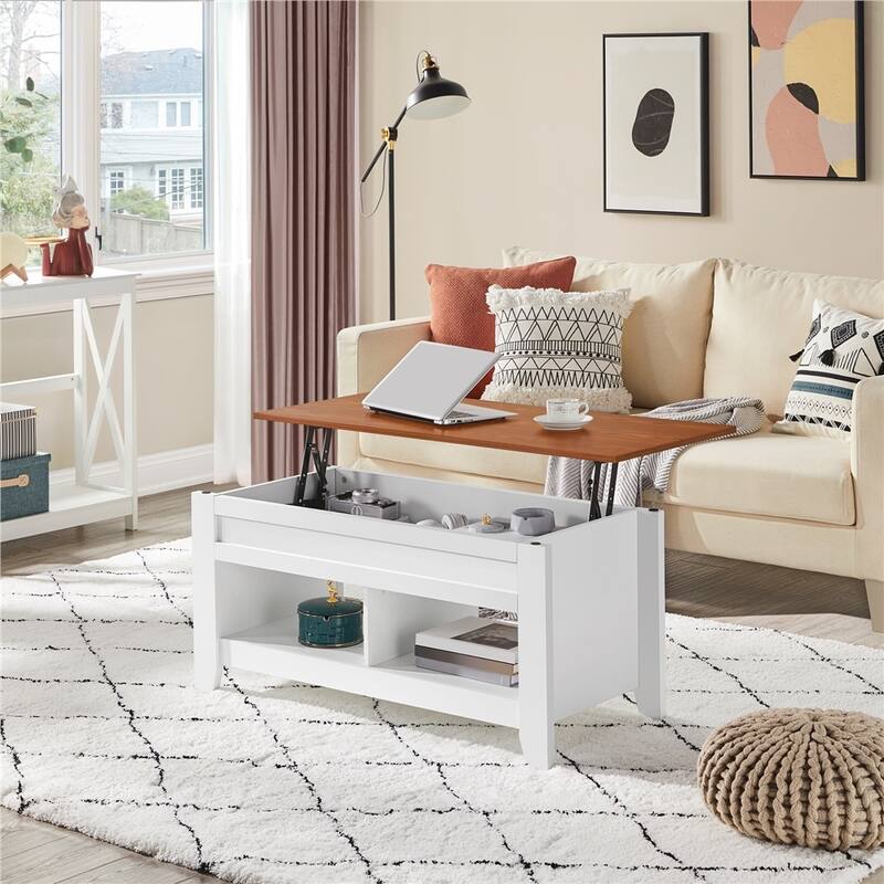 Yaheetech Lift Top Dining Coffee Table with Hidden Storage and Shelves