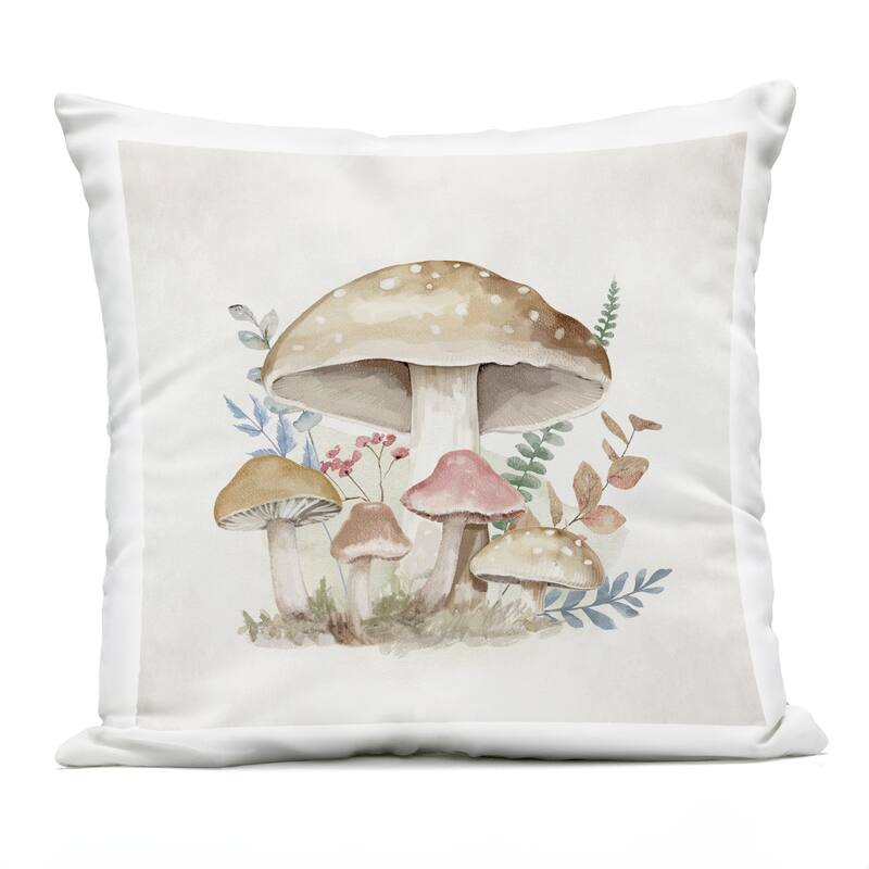 Stupell Neutral Cottage Mushrooms Printed Outdoor Throw Pillow Design by Mollie B. - Accent - Polyester - Beige - Single