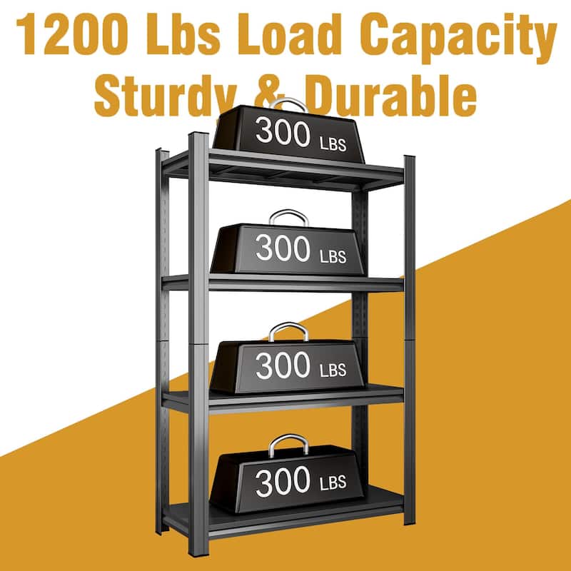 4 Layer Garage Storage Rack, Heavy-Duty Shelving, Adjustable Metal Dividers, Black, Requires Assembly