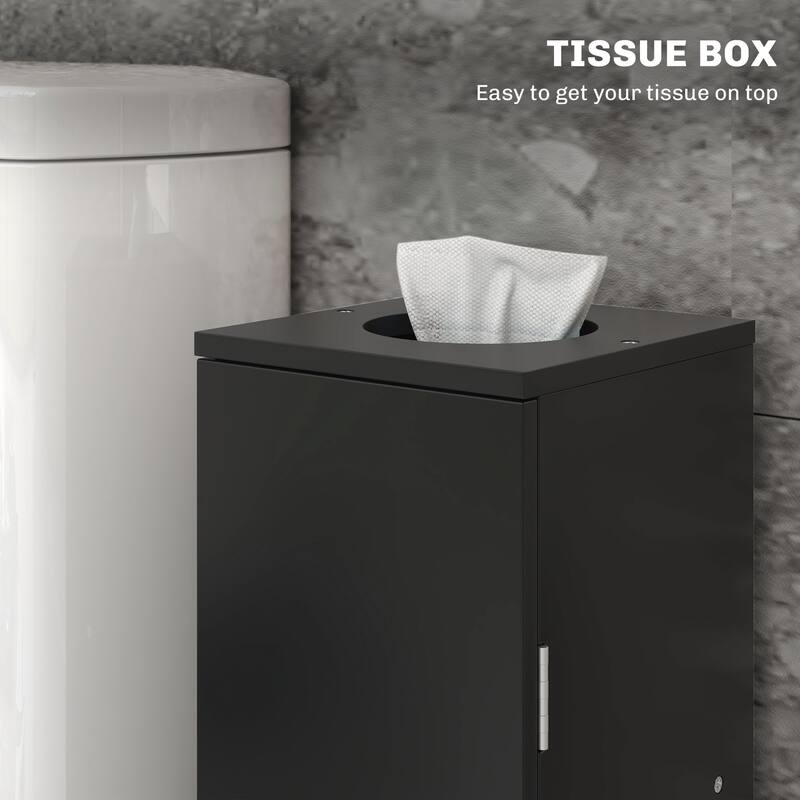 HOMCOM Toilet Paper Cabinet, Small Bathroom Corner Floor Cabinet with Doors and Shelves, Thin Storage Bathroom Organizer