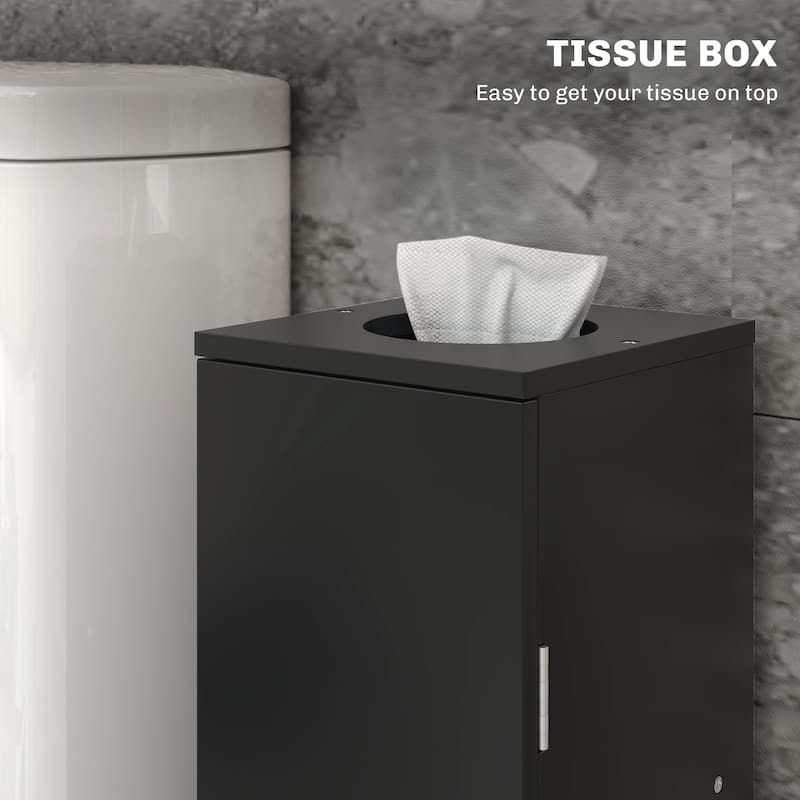Toilet Paper Cabinet,Small Bathroom Corner Floor Cabinet with Doors and Shelves,Thin Storage Bathroom Organizer - Black