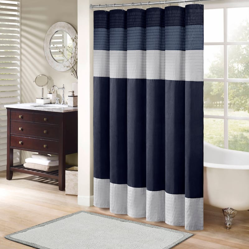 Madison Park Amherst Faux Silk Shower Curtain - Navy