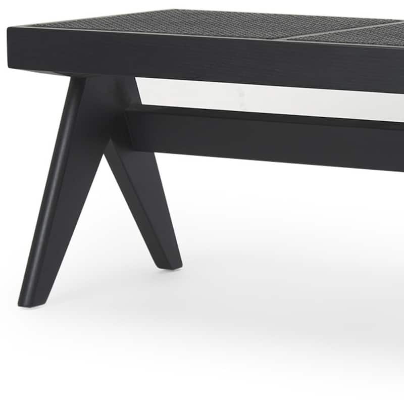 HomeRoots 59" Black Solid Wood and Cane Dining Bench - 59.06 in. x 18.11 in. x 17.72 in.