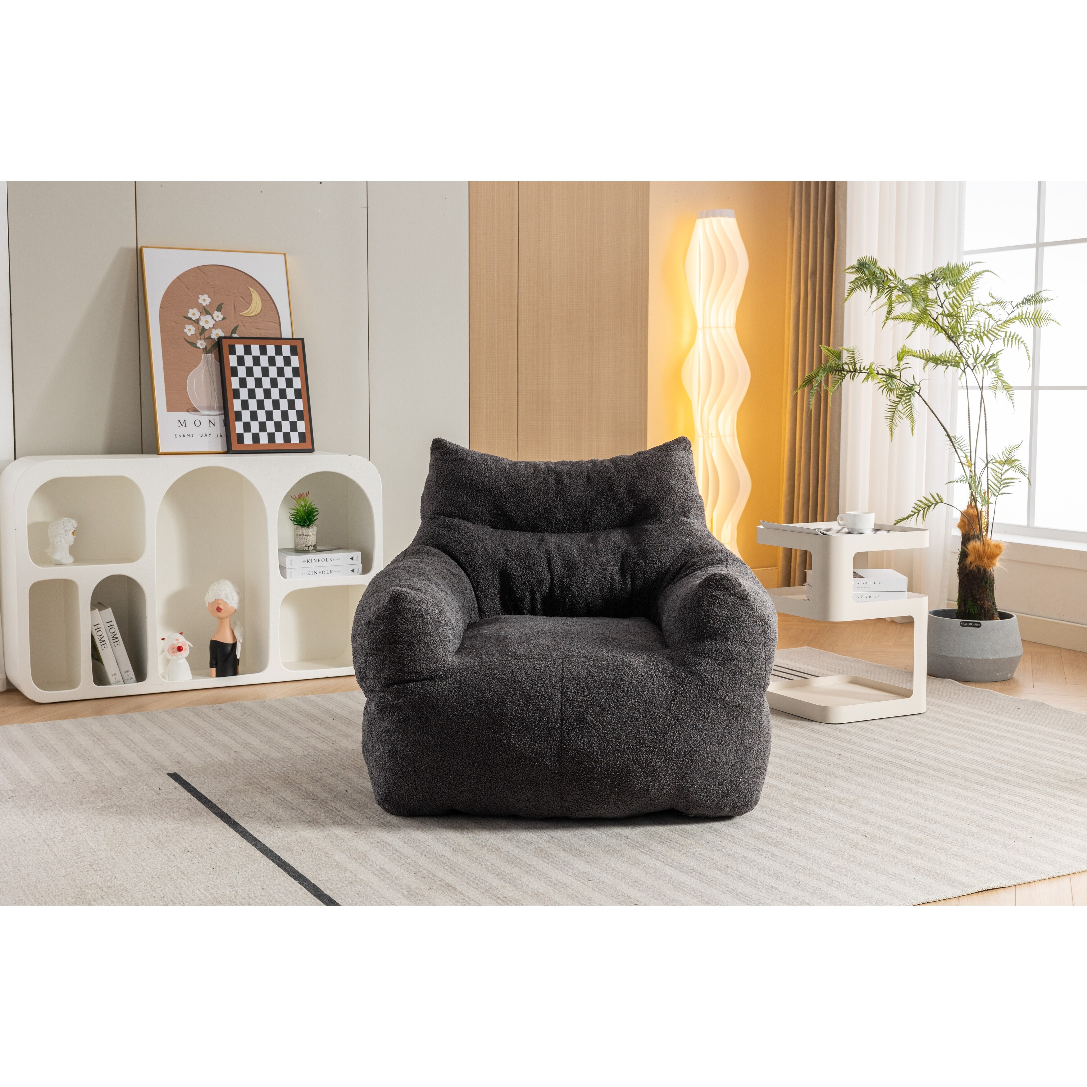 Cozy and Soft Teddy Fabric Bean Bag Single Sofa, Ideal for Living