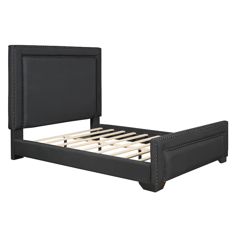 HomeRoots Black Tufted Velvet Upholstered Queen Bed Frame