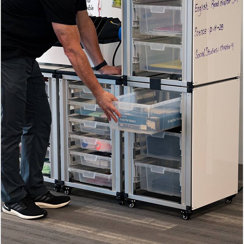 Modular Classroom Storage Cabinet - 2 side-by-side modules with 6 large bins