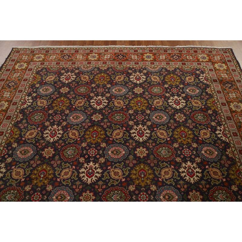 Hand Knotted Oriental 100% Wool Carpet Traditional Floral Navy Blue & Blues Tabriz Area Rug - 11' 5'' X 7' 7''