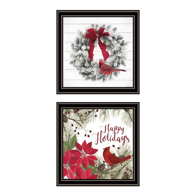 2-Piece Framed Wall Art Set - Cardinal Wreath, Black Frame