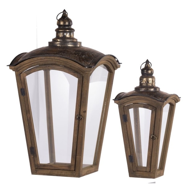 Set of 2 Brown and Bronze Antique Style Coach House Lanterns 29.75" - N/A