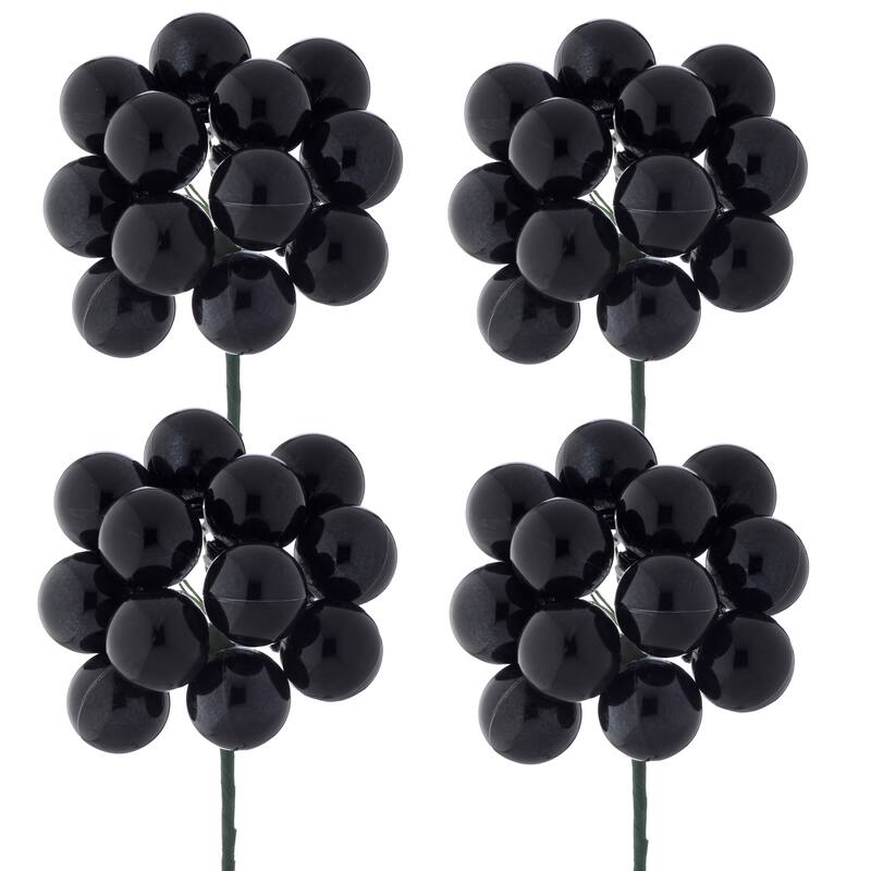 30mm Shatterproof Plastic 12 Bunch Shiney Stemball Set of 4