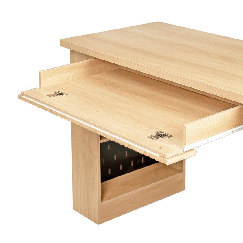 Roomfitters 55" Modern Fluted Office Desk with Charging Station, Storage Cabinet & Pegboard