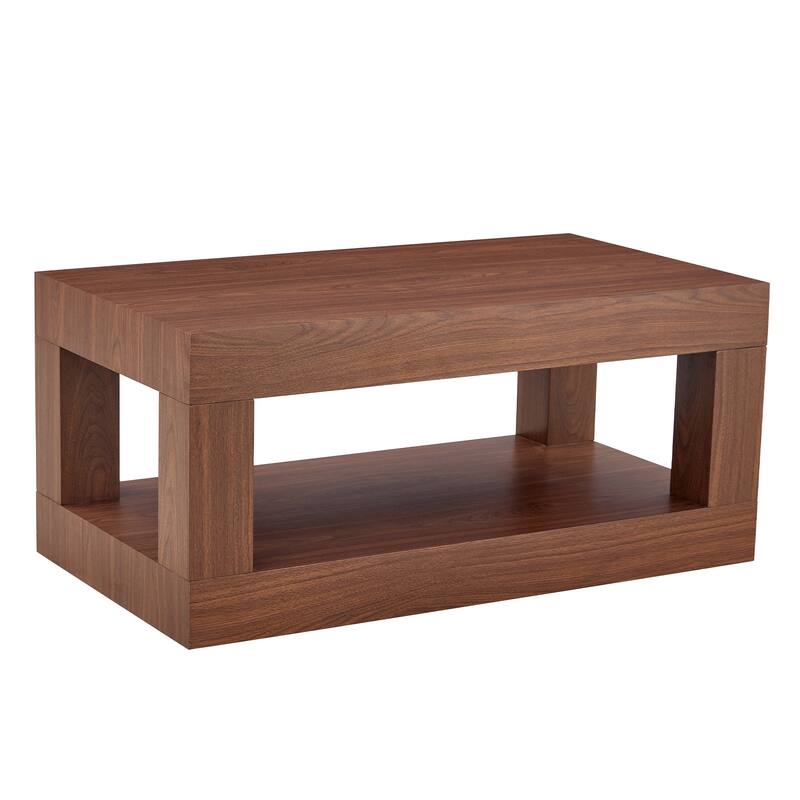 Modern 2-Tier Coffee Table, Rectangular Center Table with Open Storage Shelf, Stable and Durable, Easy Assembly