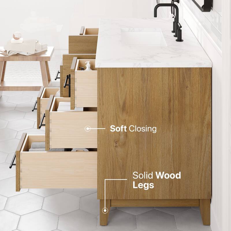 Graham 42"W Oak Bath Vanity with WH Arabescato Engineered Stone Top