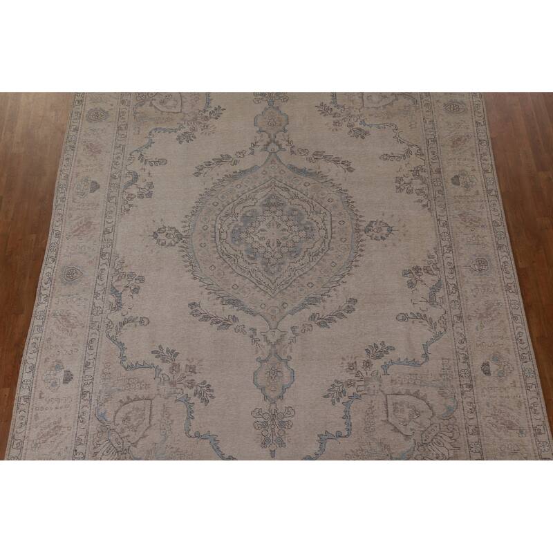 Antique Distressed Tabriz Persian Rug Hand-knotted Wool Carpet - 9'5" x 11'10"