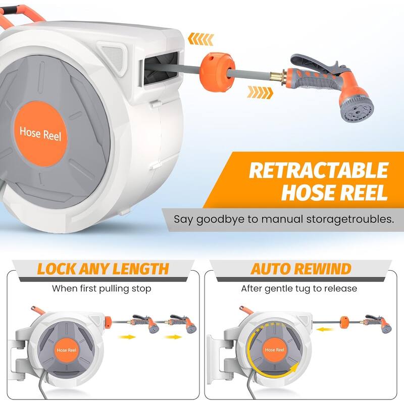 Retractable Garden Hose Reel 9 Function Sprayer Nozzle
