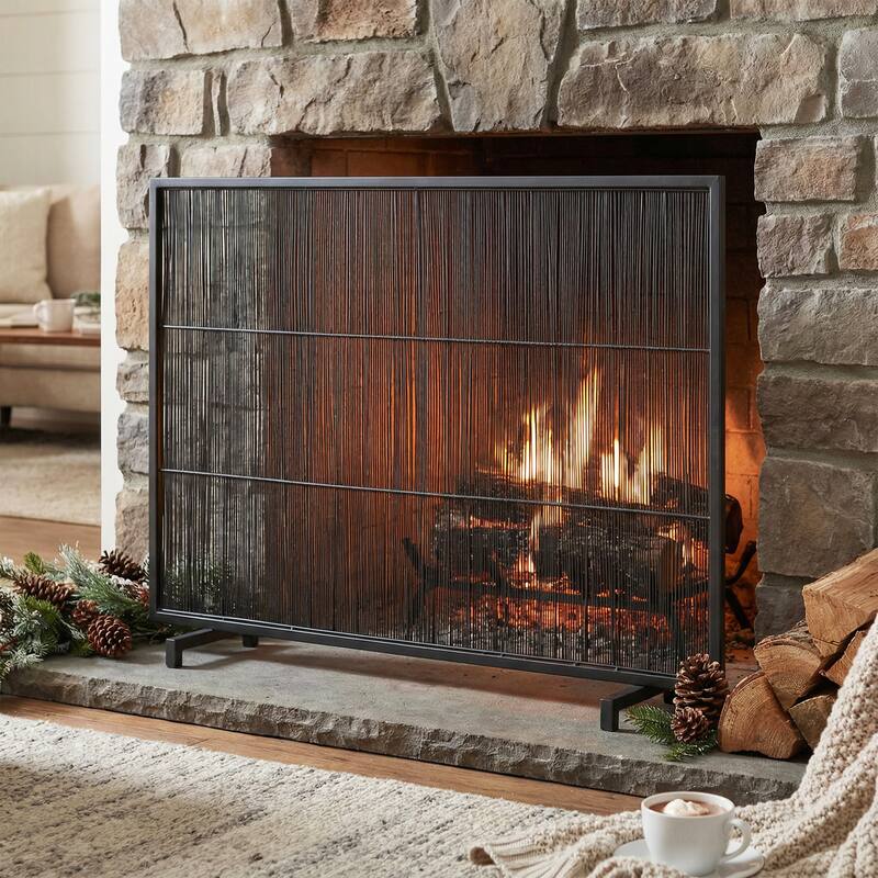 Christopher Knight Home - Willow Modern Iron Fireplace Screen with Vertical Bar Design - 39" W x 30" H - Black