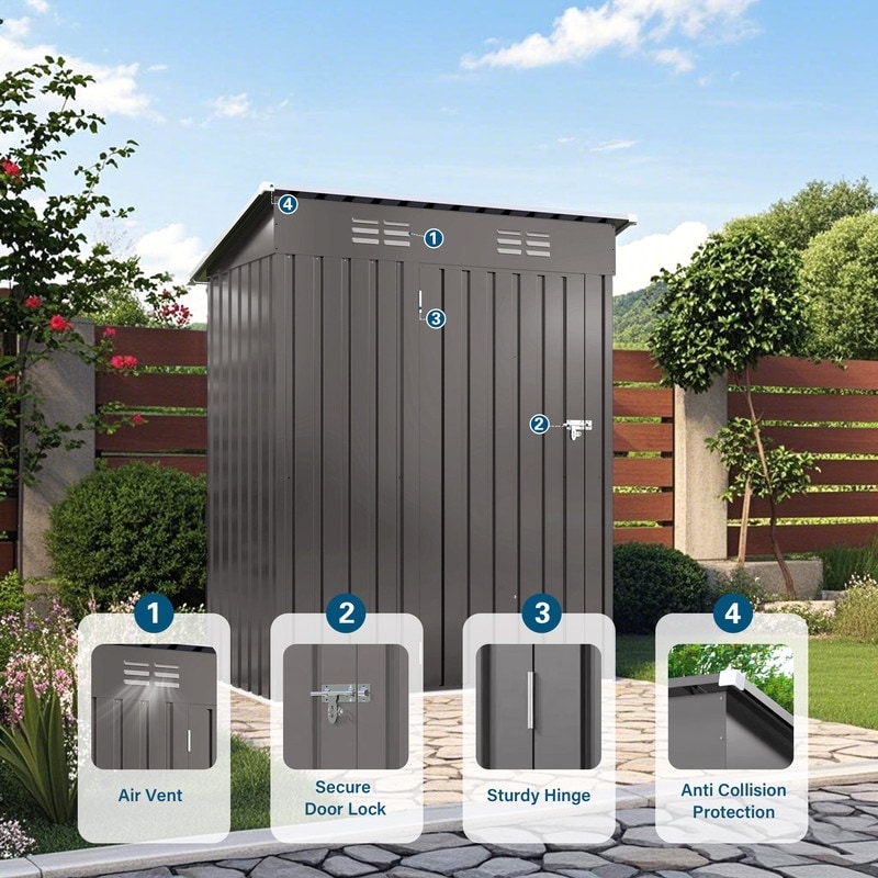 5X3 FT Metal Outdoor Storage Shed, Tool Shed with Pitched Roof and