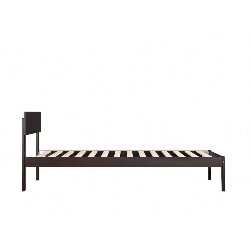 Extra Long Twin Bed Espresso Finish Modern Bedroom Furniture Solid Wood Frame
