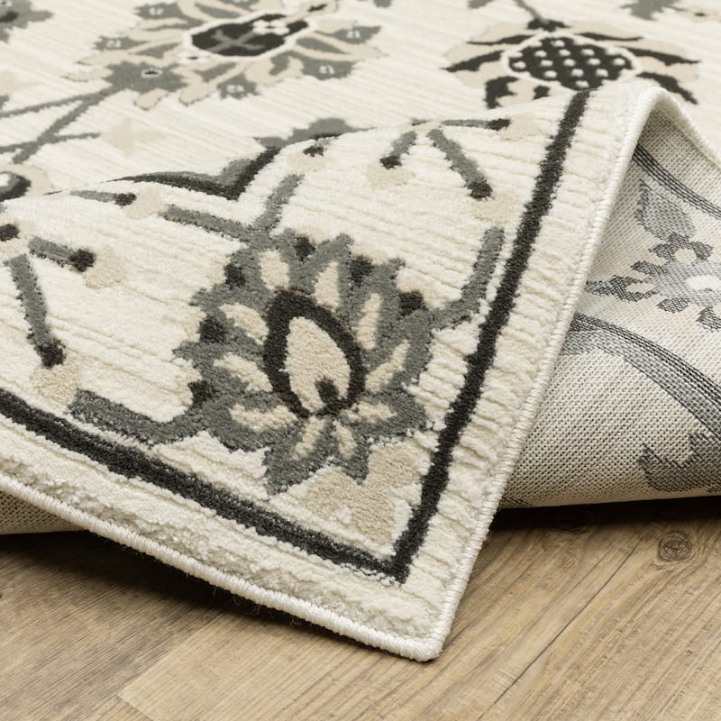 Style Haven Ripley Traditional Floral Grey/ Ivory Mixed Pile Area Rug