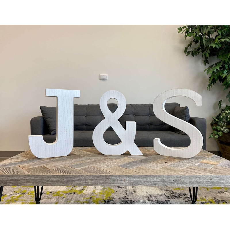 16" Distressed White Wash Wooden Initial Letter W Sculpture - 15.8" x 14" x 2.3"