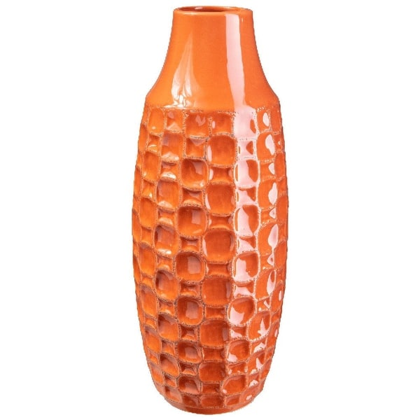 slide 1 of 10, Sienna 12 Inch Tall Ceramic Vase with Handcrafted Cubic Design Orange