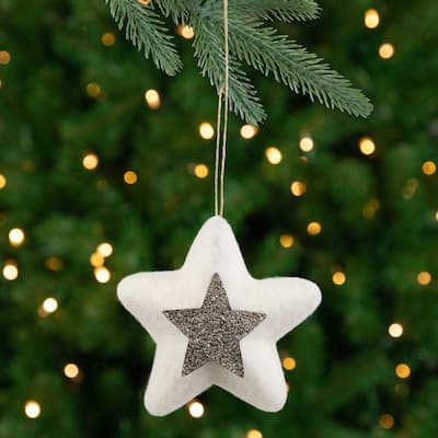3.75" White and Silver Star Hanging Christmas Ornament