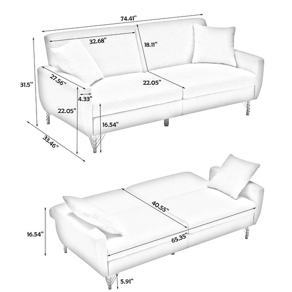 74.41 inch Teddy Velvet sofa bed with Separate adjustment backrest and Storage Function Bed