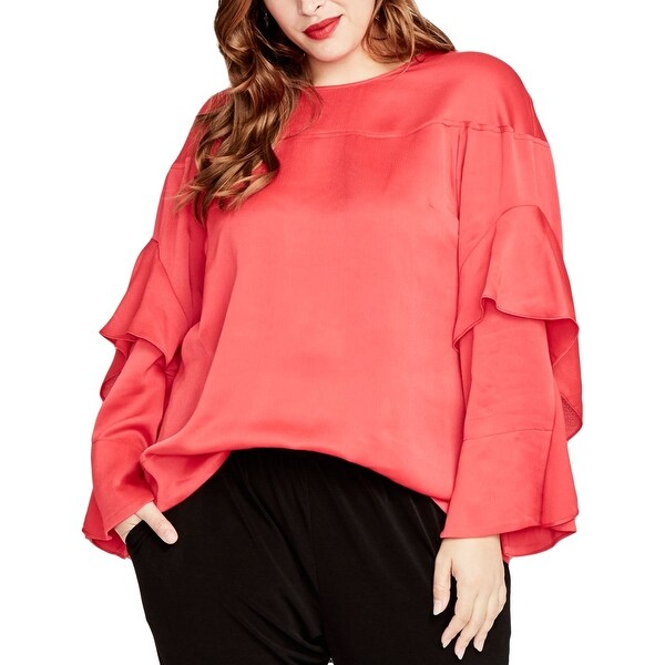 Rachel Rachel Roy Red Women's Size 3X Plus Ruffle Sleeve Blouse
