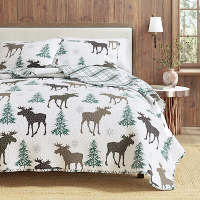 Linery & Co. Moose & Evergreens Microfiber Quilt Set With Shams