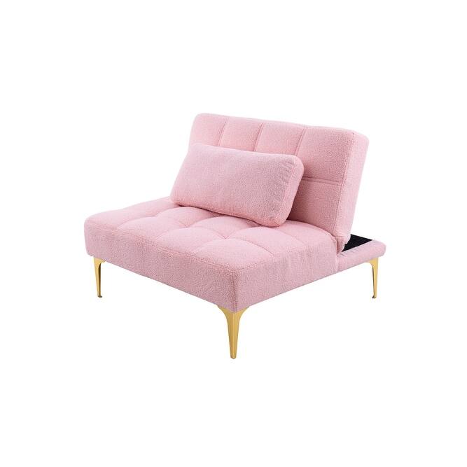 Convertible sofa bed futon with gold metal legs teddy fabric