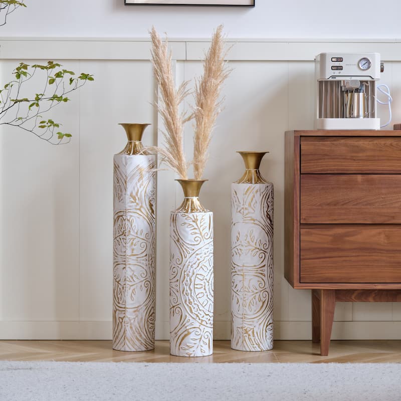 Set of 3 Gorgeous Home Floor Decoration Large Glazed Metal Vases (24"/28.7"/33.5" H)